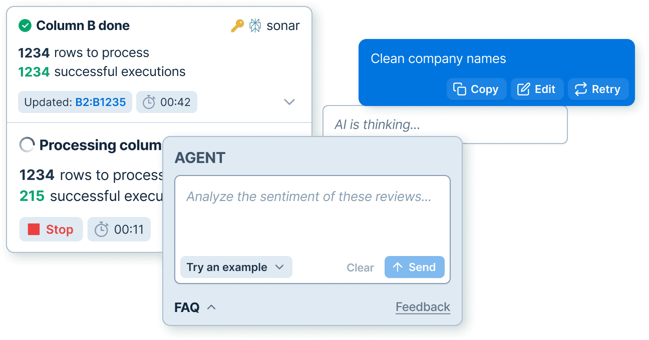 GPT for Sheets Agent monitoring completed and in-progress spreadsheet columns