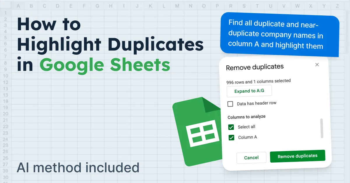How to Highlight Duplicates in Google Sheets (AI method included)