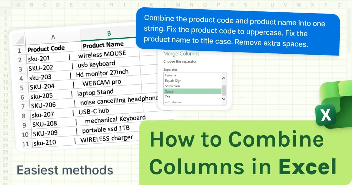 How to Combine Columns in Excel (Easiest Methods)