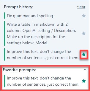 Click the star icon to mark your prompts as favorites.