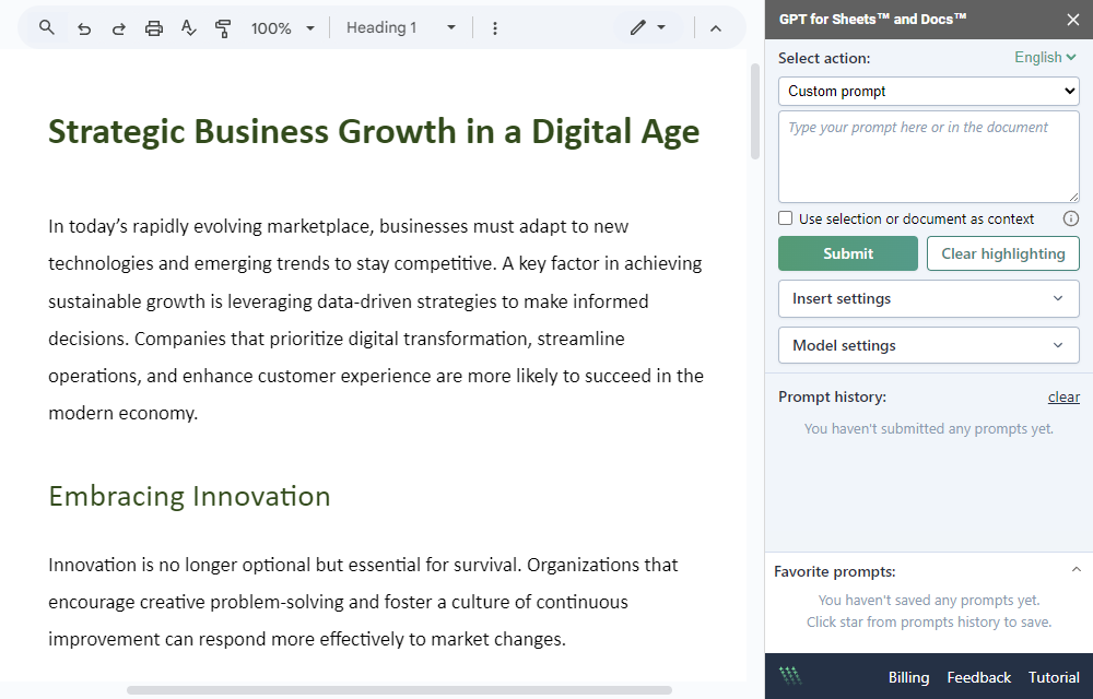 Document with GPT for Docs sidebar