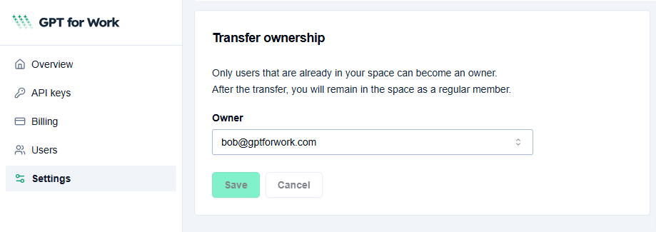 Transfer ownership