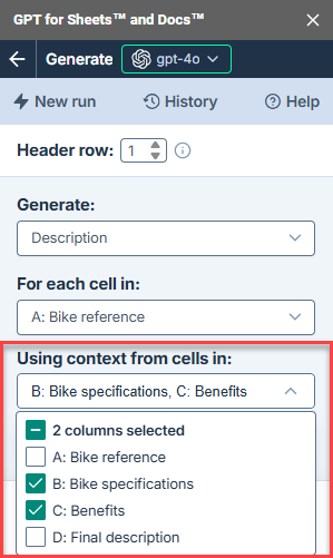 Generate context menu