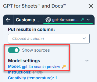 Show sources in web search
