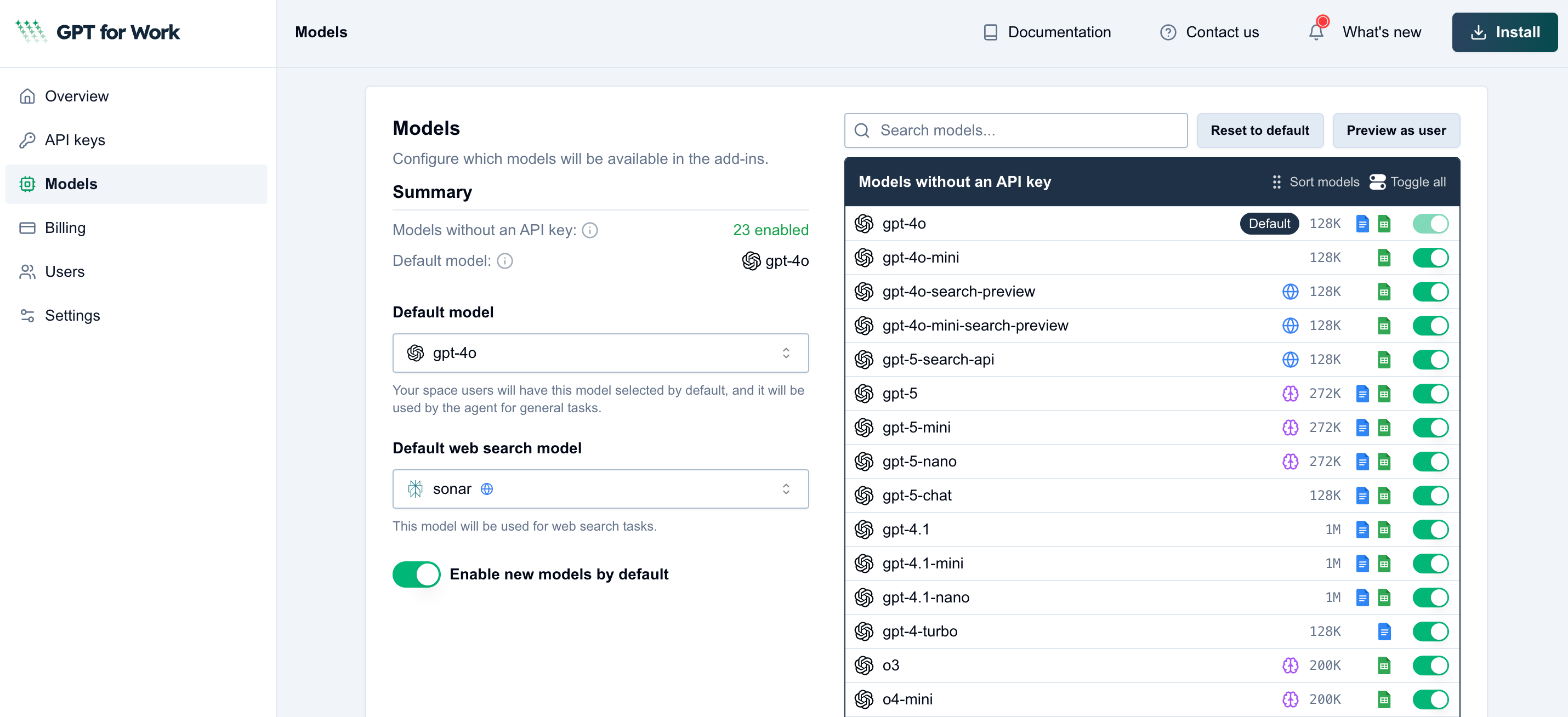 Model page and dashboard